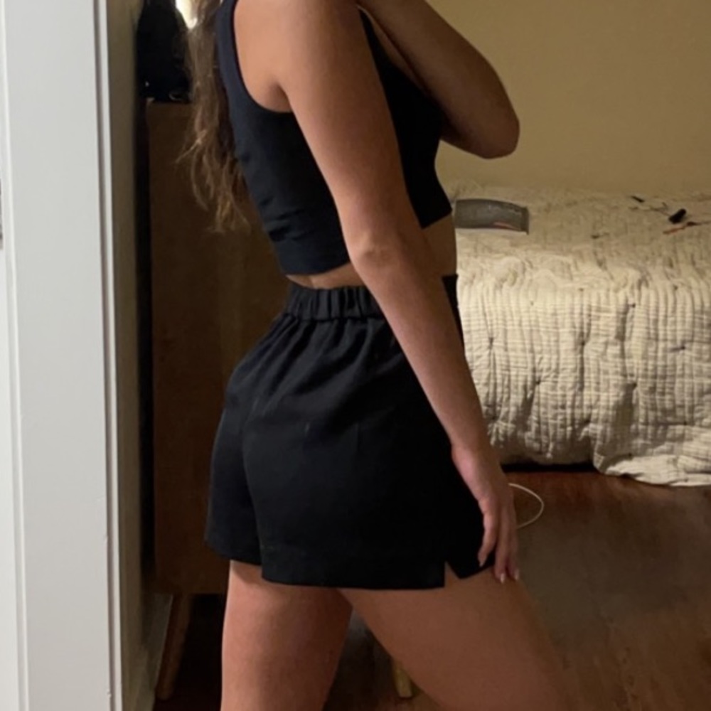 Aritzia black satin shorts